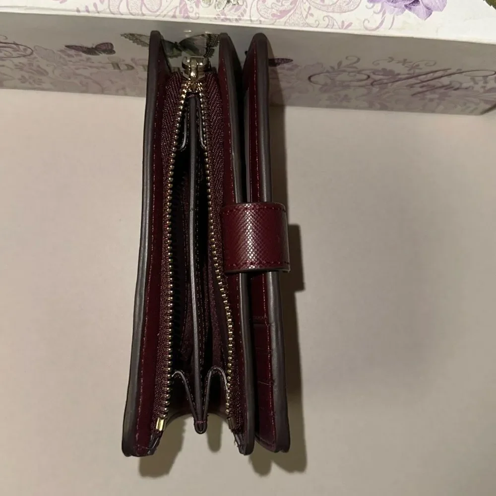 kate spade Fuchsia Pink Burgundy Two Tone Leather Madison Medium Bifold Wallet